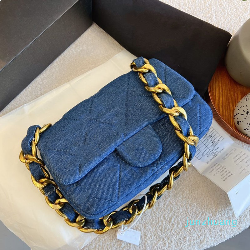 

Denim 2022 Designer Women Bag Classic Flap Embroidered Letters Diamond Lattice Quilted Gold Chain Shoulder Bag Crossbody Tote Pochettes Key Pouch Coin Purse 24CM