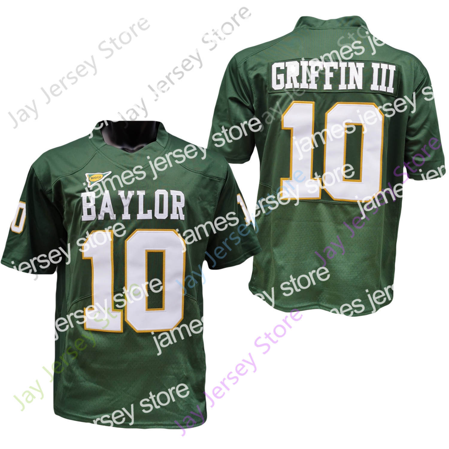 

22 2020 New NCAA Baylor Jerseys 10 RG3 Robert Griffin III College Football Jersey Green White Yellow Size Youth Adult