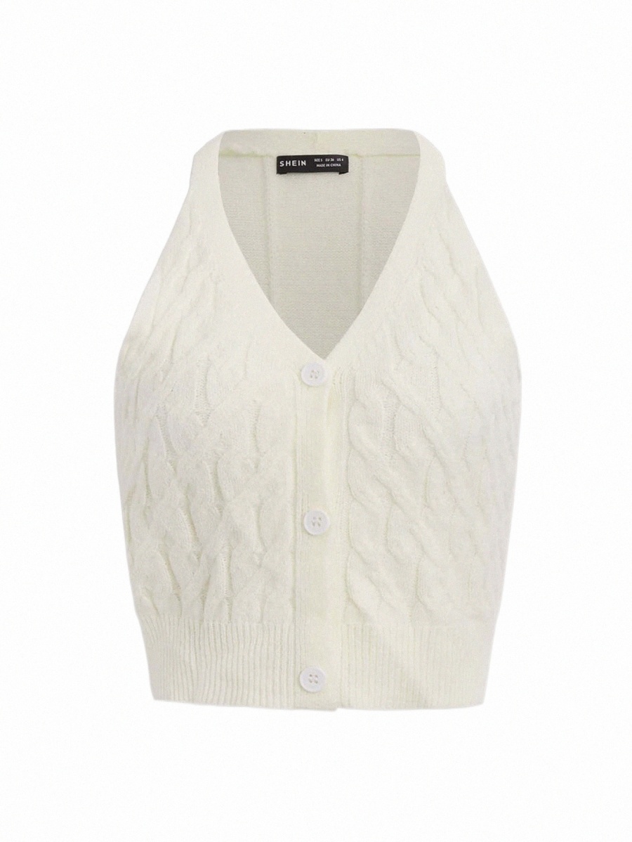 

Women's Sweaters button Front Cable Knit Top Clothing X5VCs#, White