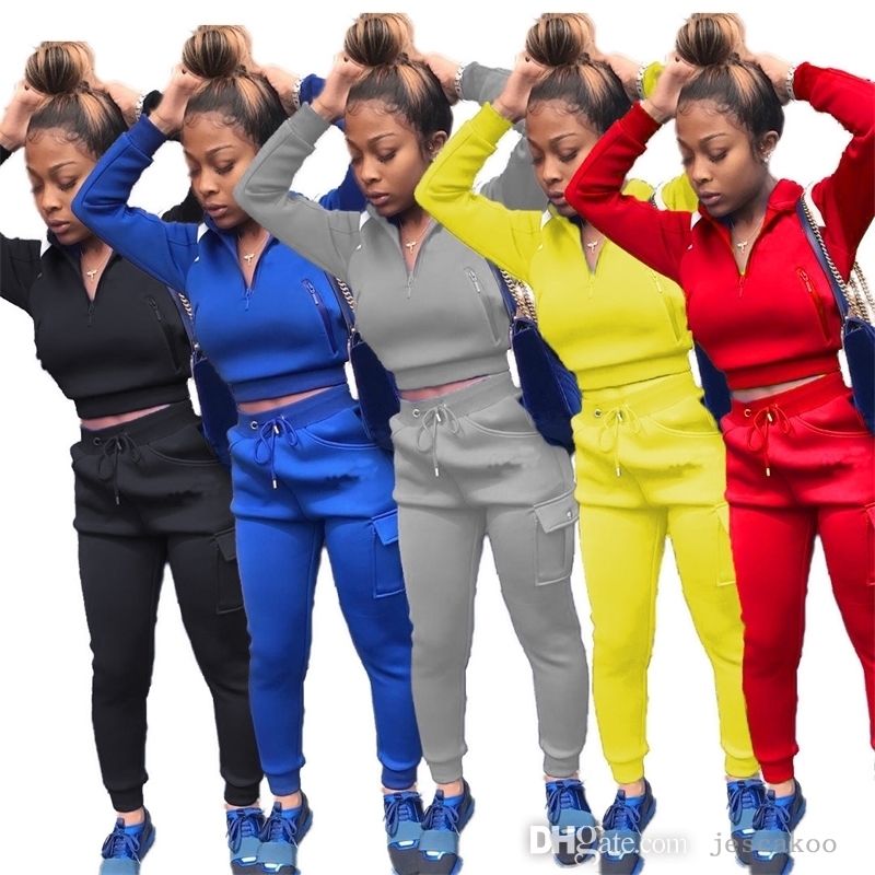 

Women Two Piece Pants Outfits Designers Tracksuits Fashion Hoodies Pullover Zipper Crop Tops Sweatpant Jogging Suit Sweatsuit, Gray