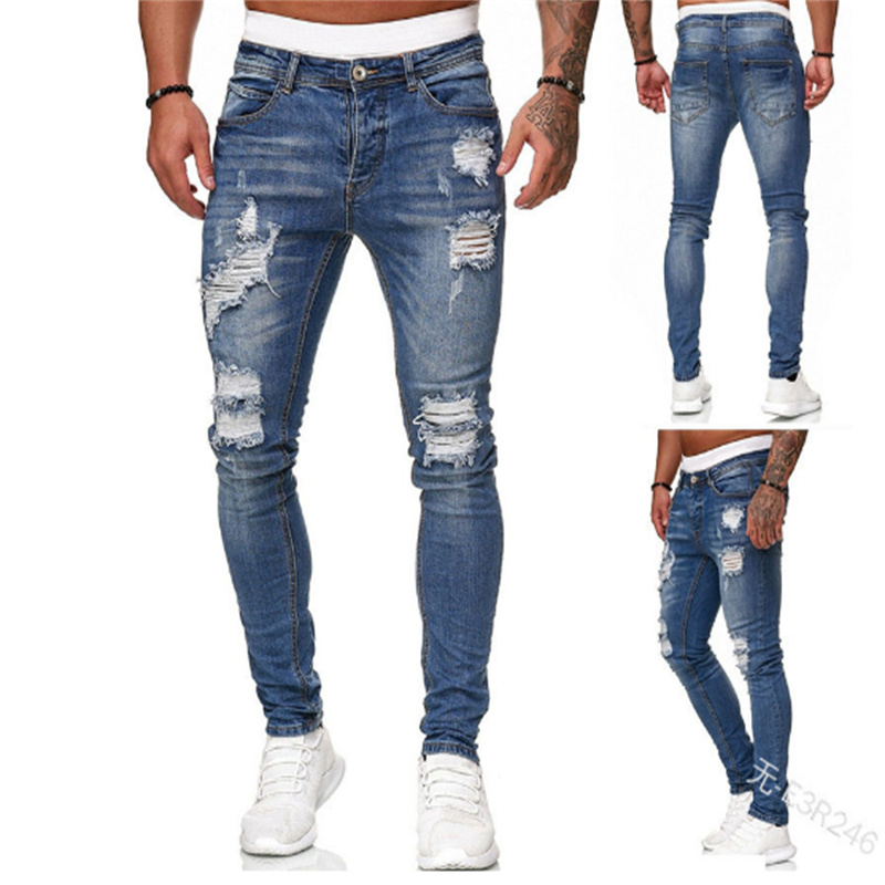 

Mens Fashion Hole Ripped Jeans Trousers Casual Men Skinny Jean High Quality Washed Vintage Pencil Pants 5 Colora Size -3XL, Extra amount