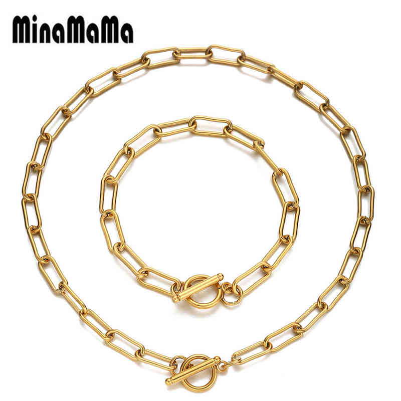Bracelet Designer en acier inoxydable trombone chaîne ensembles de bijoux pour femmes hommes Hip Hop bascule Bracelet collier