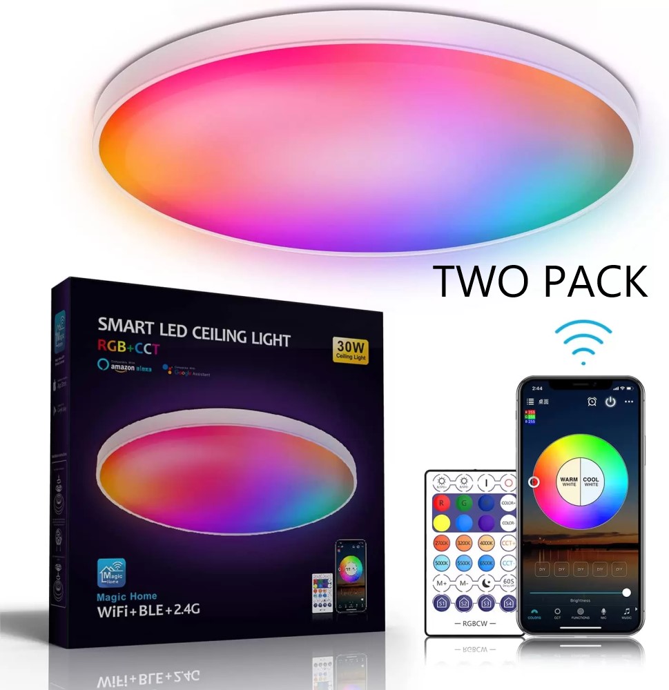 

US STOCK LED Ceiling Light Fixtures Flush Mount 12Inch 30W Smart Ceiling Lights RGB Color Changing Bluetooth WiFi App Control 2700K-6500K Dimmable Sync