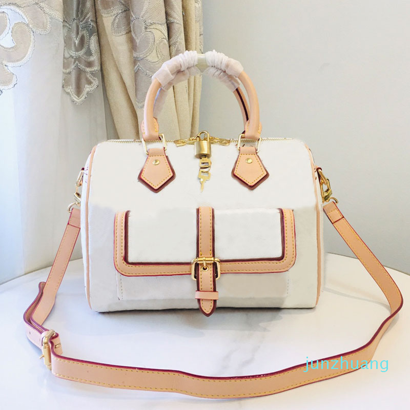 Designer - Sac à Bandoulière Oreiller Fleur Femme Sac à Main Boston Purse Sacs à Bandoulière Toile Cuir Véritable Fermeture à Glissière Or Métal