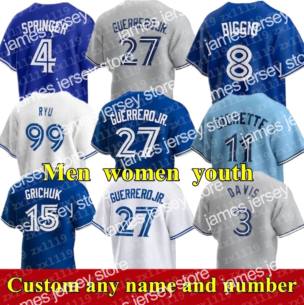 

23 2021 New Men Women Youth Toronto Jersey Blue Jays Vladimir Guerrero Jr. Cavan Biggio Hyun-Jin Ryu Yamaguchi Randal Grichuk Drury Hernandez, As pic