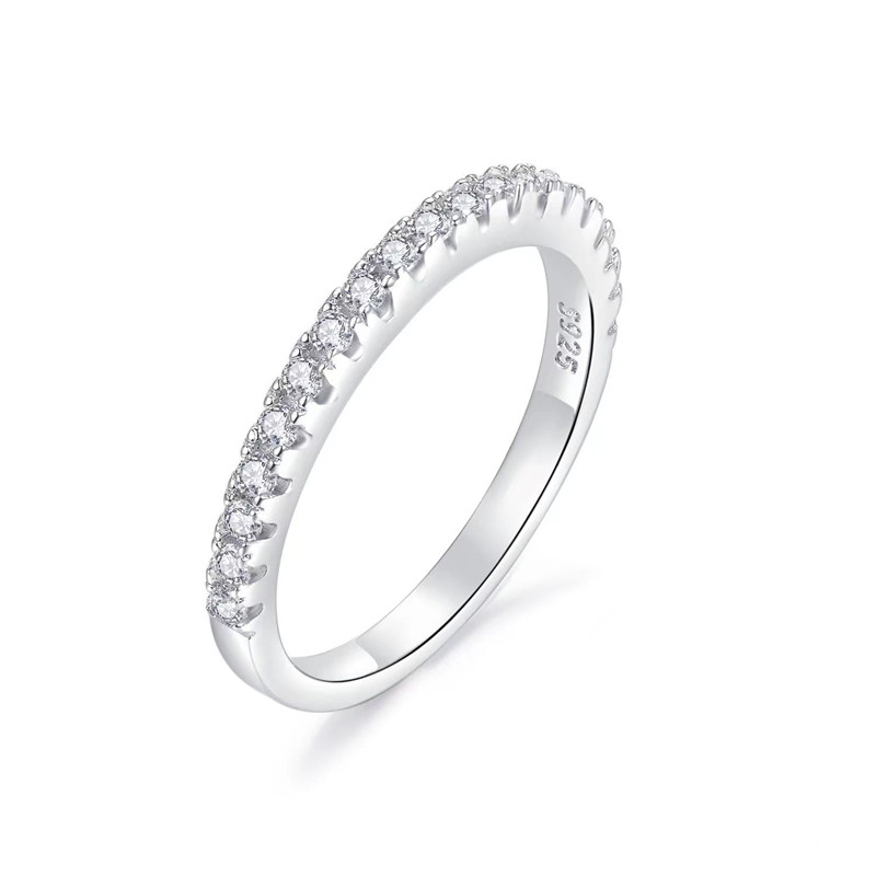 

Half Eternity 925 Sterling Silver Ring with D Color VVS Round Moissanite Rings for Women