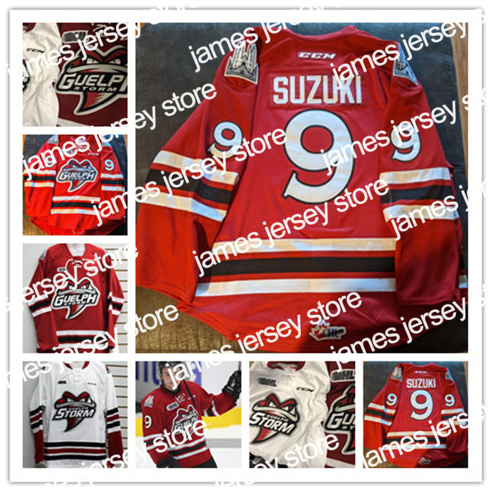 

23 James Custom CCM #9 Nick Suzuki OHL GUELPH STORM Hockey Jerseys Race Vintage #19 Isaac ratcliffe #6 nate schnarr #5 Dmitri Samorukov Jersey, White