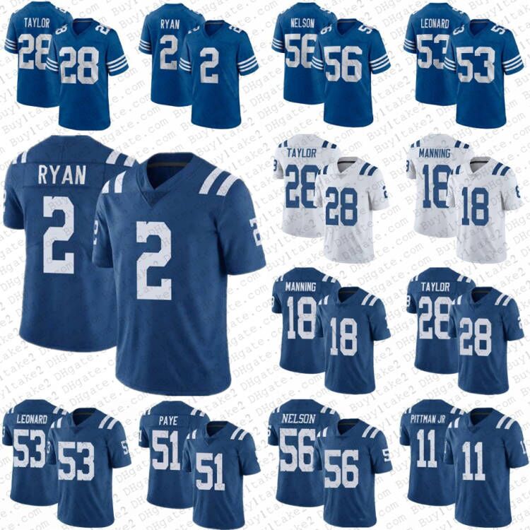 

2 Matt Ryan 56 Quenton Nelson 28 Jonathan Taylor Peyton Manning Football Jerseys TY Hilton Darius Leonard Michael Pittman Jr Paye Colts DeForest Buckner Blue Jersey, Mens