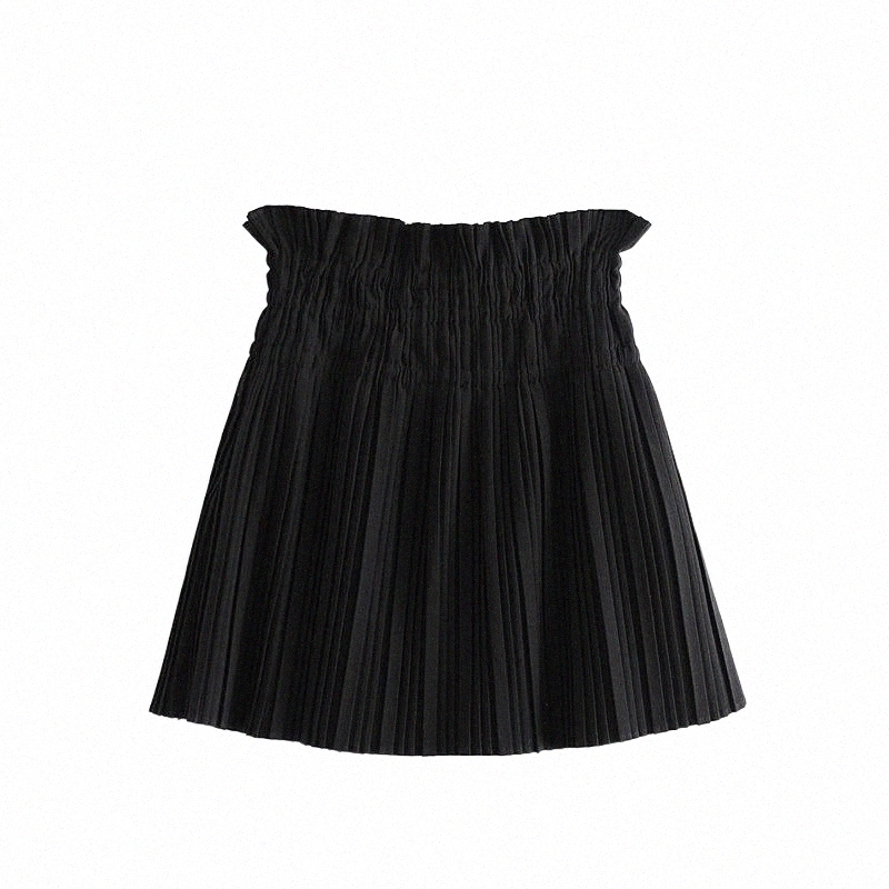 leosoxs Korean Simple All-match Style Stretch High Waist Vintage A-line Skirt Folds Slim Mini Black Skirts Women 2021 Autumn s8IY#-image-791256500