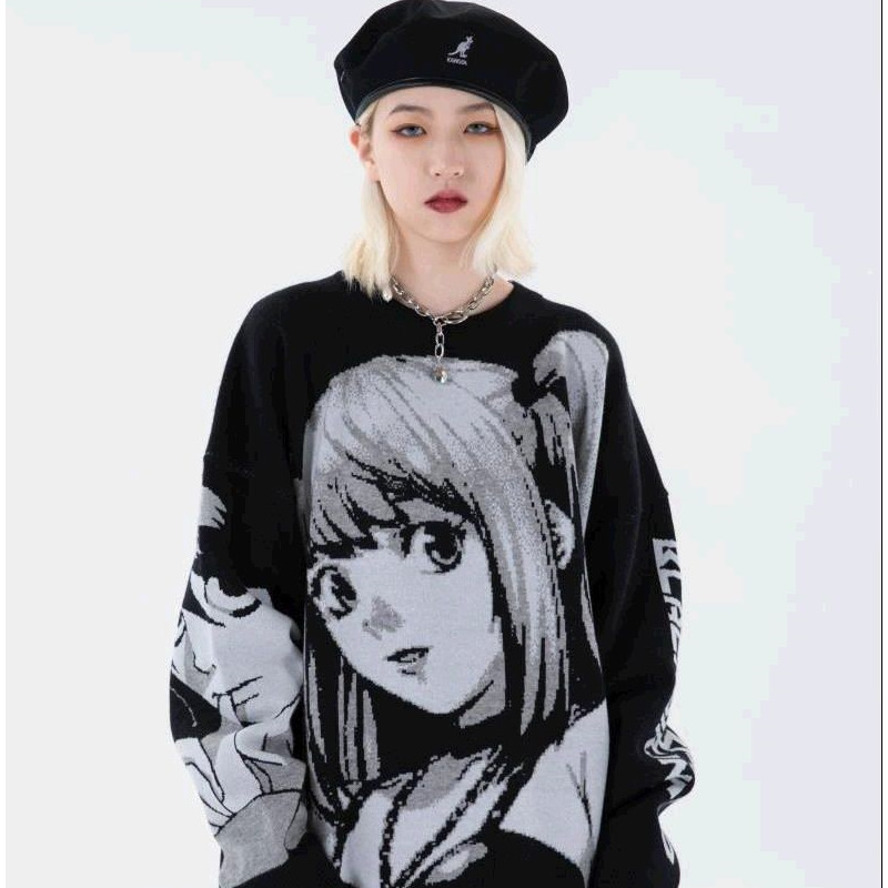 

Men' Sweaters Anime Girl Knitted Deathed Noted Sweater Pullover Misa Amane 2022 Hip Hop Streetwear Vintage Harajuku CouplesMen, Gray