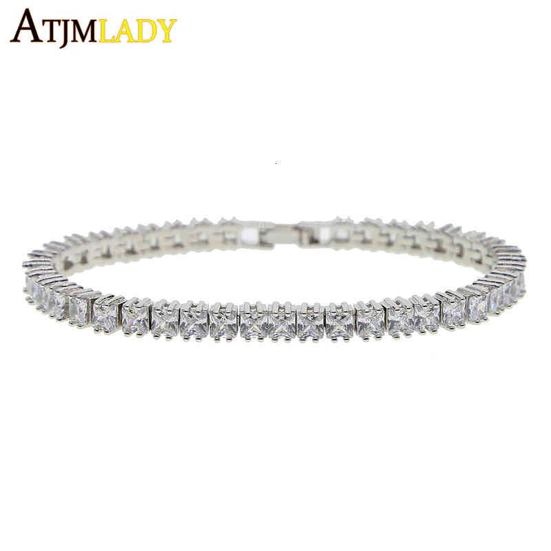 Bangle Designer Iced Zircon Tennis Chain Bracelet Women Men's Hip Hop Jewelry Copper Material Silver Color Box Clasp Cz Link