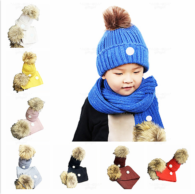 

Hairball Hats Scarf Sets High Quality Boy's and Girl's Designer Hats Winter Outdoor Beach Sports Breathable Luxury Kids Warm Caps