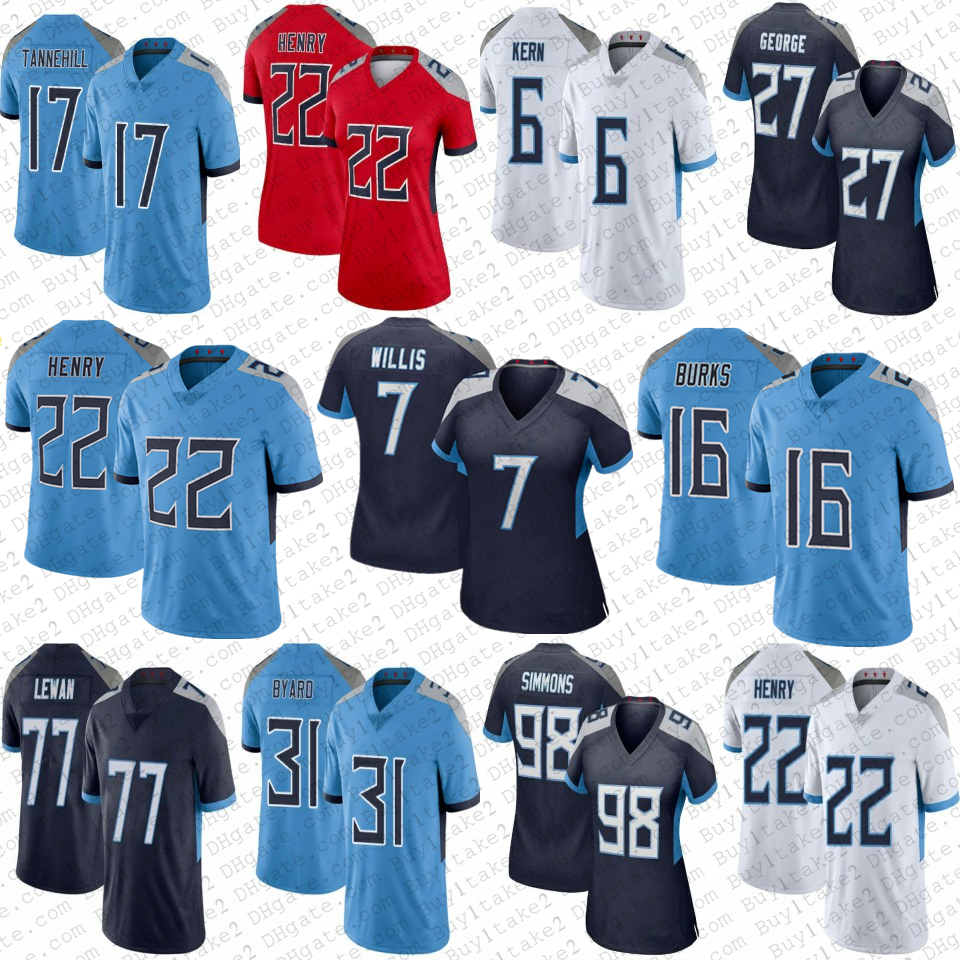

7 Malik Willis 22 Derrick Henry 16 Treylon Burks Custom Football Jerseys Robert Woods Ryan Tannehill Harold Landry III Jeffery Simmons Eddie George Brett Kern Byard, Youth