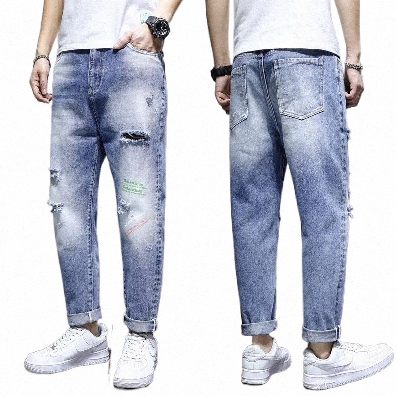 

men's Jeans 2022 Spring/Summer Casual Trend Travel Daily Straight Pants Cropped Korean Style Ripped Fashion Jean b9pJ#, Blue1