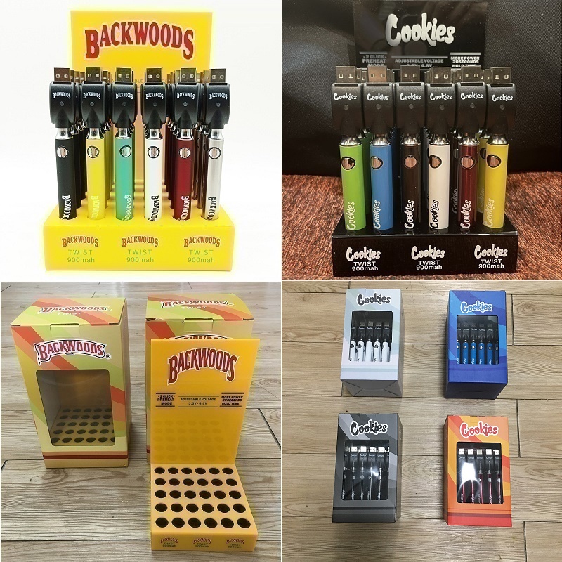 

Cookies Backwoods Twist Slim Pen 900mah Preheat Variable Voltage Battery With USB Charger 30 PCS Packaging 510 thread Vape LO Oil Vaporizer Batteries Law Vertex