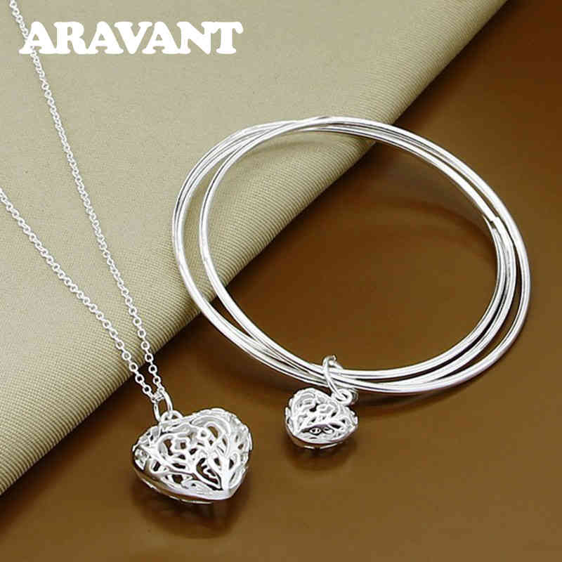 Bracelet Bangle Designer 925 Silver Jewelry Ensemble Colliers de pendentif cardiaque Trois bracelets de cercle pour la mode des femmes