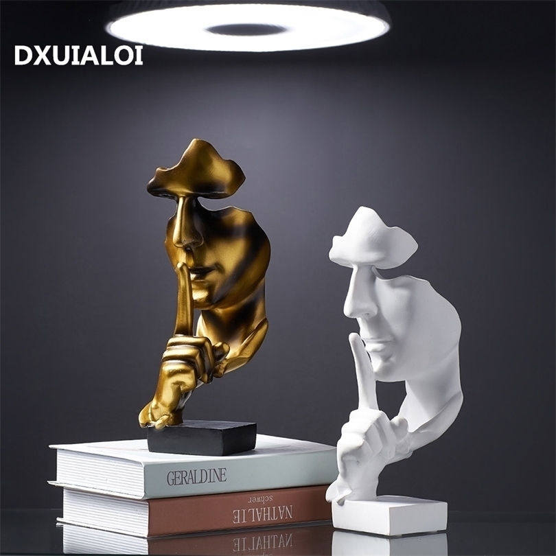

Accessories for home decoration silence is Gold statue of human face sculpture abstract African 220817