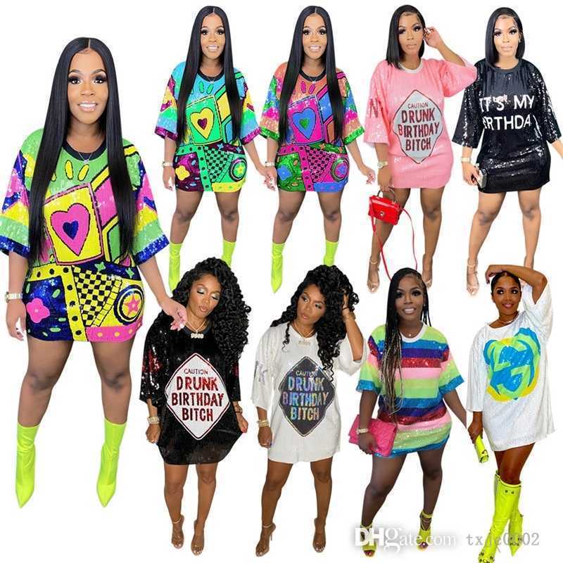 

Women Sequin Dress Summer Casual Dresses Designer Printed Letter One Piece Skirt Fashion Streetwear Clothing, Blue