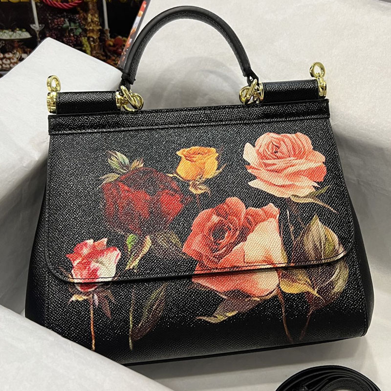 

Women Handbag Floral Printed Shoulder Bag Genuine Leather Crossbody Bags Retro Letter Detachable Adjustable Strap Flap Lady Tote Handbags High Quality
