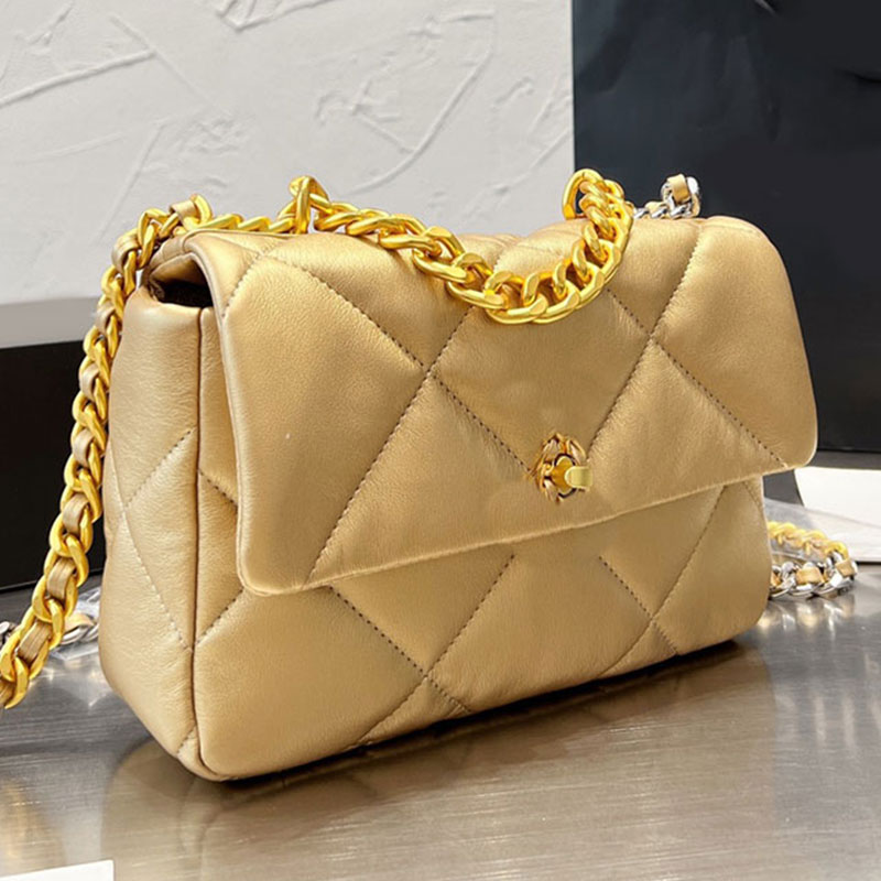 

Chains Flap Crossbody Bag Solid Shoulder Bag Women Handbag Wallets Diamond Lattice Smooth Genuine Leather Plain Thread Top Quality Fashion Letters Hasp Hardware, Gold
