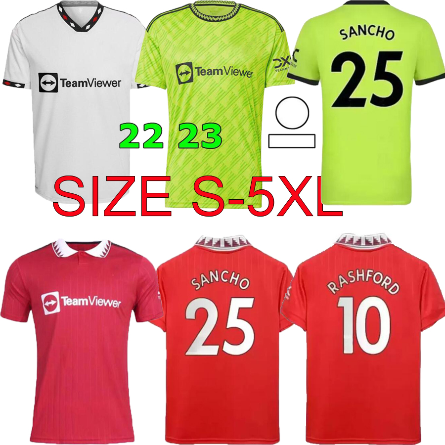 

S-5XL 22 23 Manchester SANCHO Soccer Jerseys VARANE BRUNO FERNANDES RASHFORD POGBA United Jersey Kids Man kit Football Shirt TELLES 2022 2023 equipment, Red