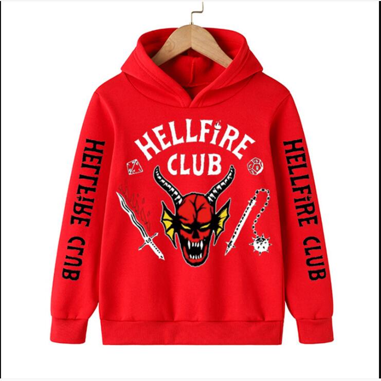 

4-14 Years Kids Baby Girls Popular Stranger Things 4 Printed Hoodies Long Sleeves Kids Tops Children's Hellfire Club Sweatshirts, Red