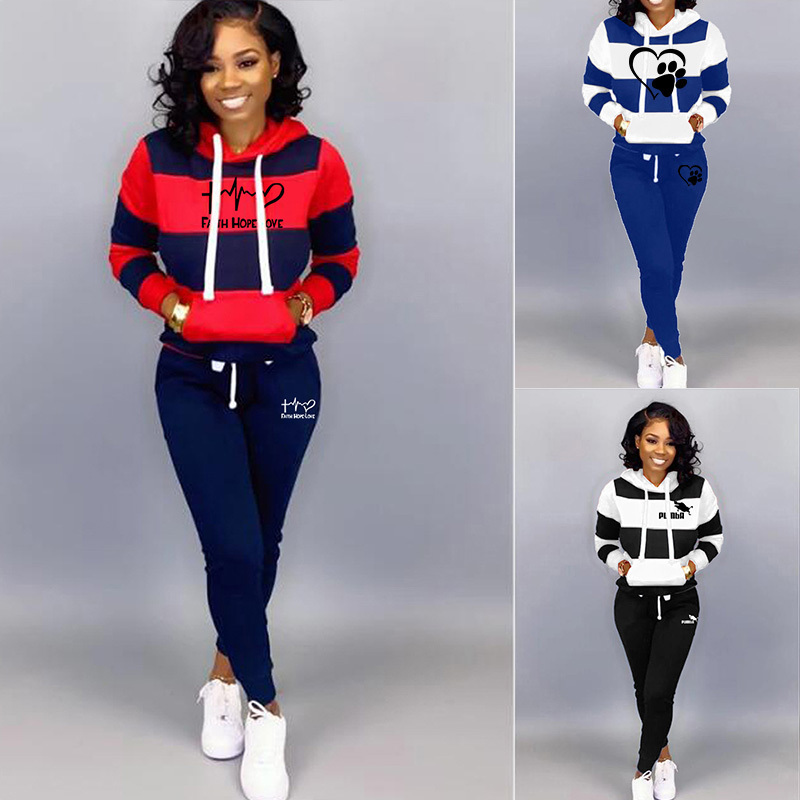 

Women Tracksuit Pullovers Hoodies and Black Pants Autumn Winter Suit Female Solid Color Casual Full Length Trousers Outfits 220819, Pink pink2