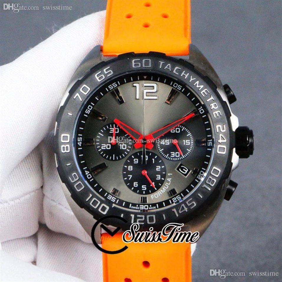 Formule 1 F1 F One CAZ1110 MIYOTA Quartz Chronograph Mens Watch Arear Case Grey Black Dial Stick Markers Orange Rubber Strap 309d