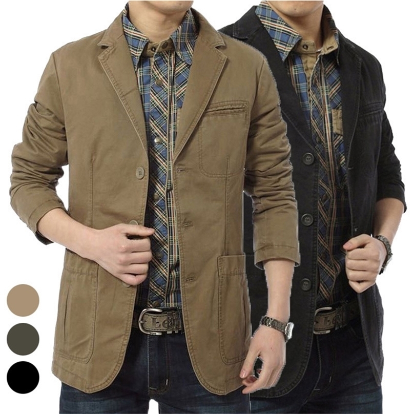 Spring Autumn Blazer Men Casual Cotton Denim Jackets Slim Fit Luxury Suit Coat Army Military Casaco Masculino Outwear 4XL 220819