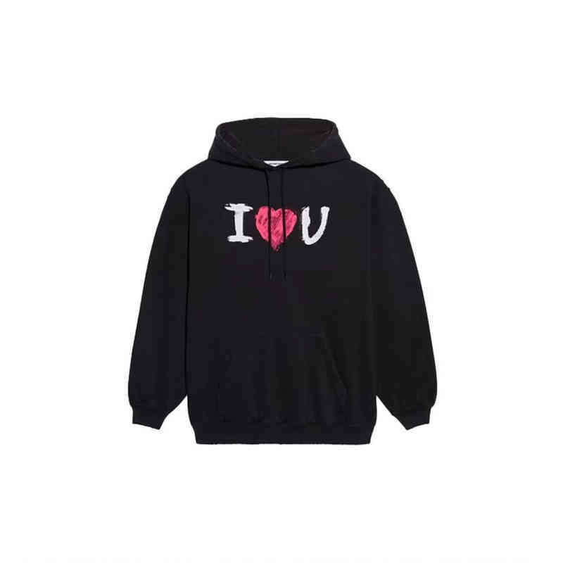 

Designer Luxury Fashion High Street Spring Balanciagas Love Graffiti Hoodie Loose Casual Men's And Women's Same Couple's Top Balance I Love, White