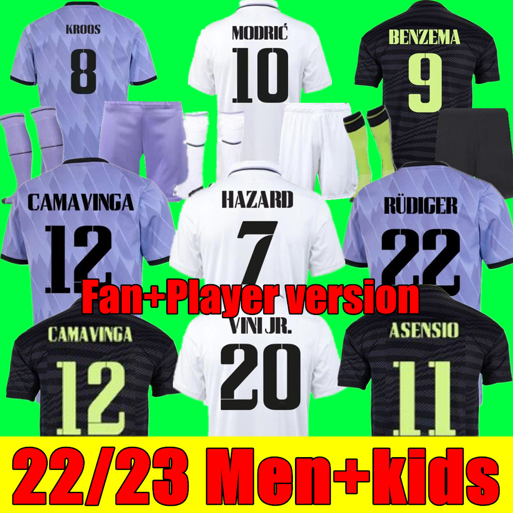

22 23 BENZEMA soccer Jerseys football home away 3rd 4TH CAMAVINGA ALABA HAZARD ASENSIO REAL MADRIDS MODRIC MARCELO camiseta men kids kit 2022 2023 uniforms, Kids 3rd+socks