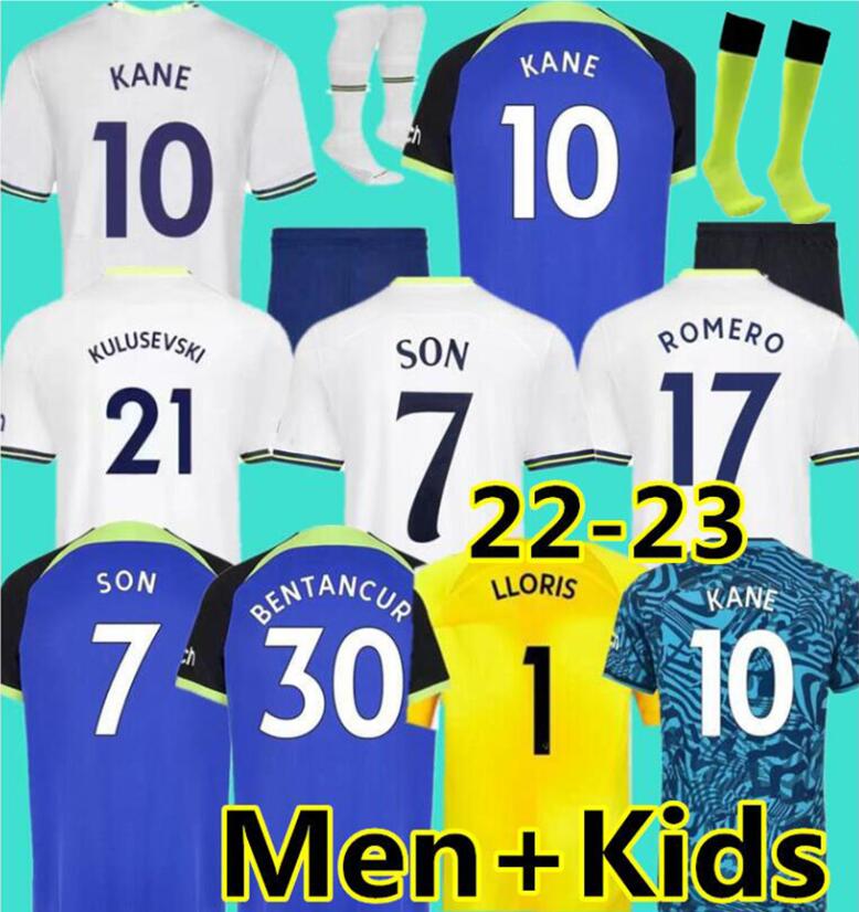 

SPURS 22 23 KANE SON Soccer Jerseys KULUSEVSKI ROMERO HOJBJERG 2022 2023 LUCAS LLORS Football kit shirt BRYAN BERGWIJN RICHARLISON tops Men kids sets, Kids size