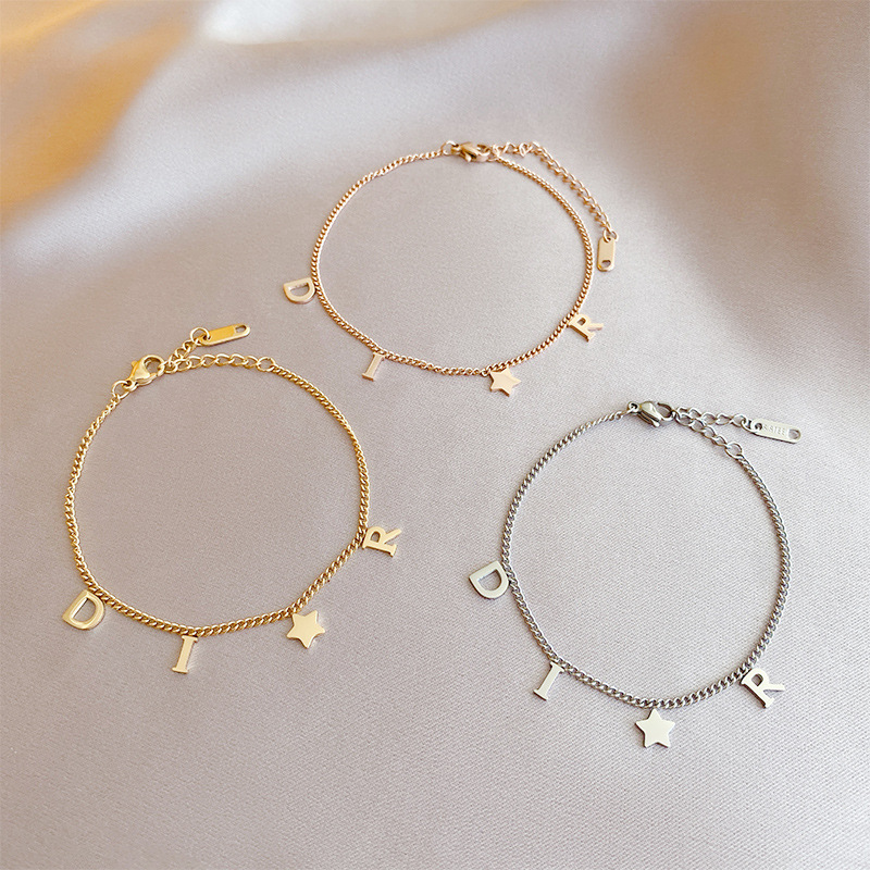 Luxury Charm Bracelets Letter Star Pendant Stainless Steel Bangle Jewelry