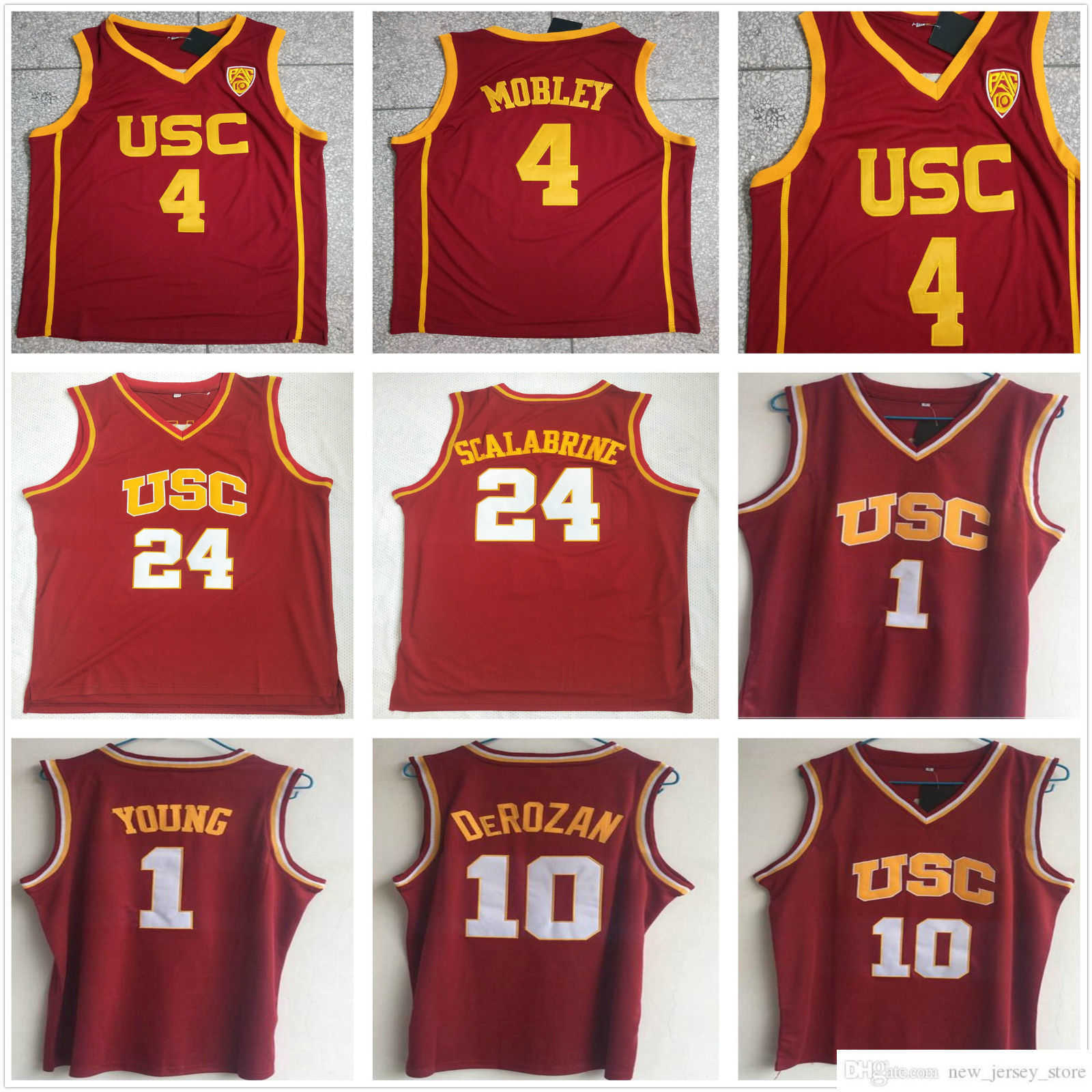 

Stitched Vintage NCAA USC Trojans College Basketball Jerseys 4 Evan Mobley 24 Brian Scalabrine Nick 1 Young DeMar 10 DeRozan Jersey Red Shirts, As picture