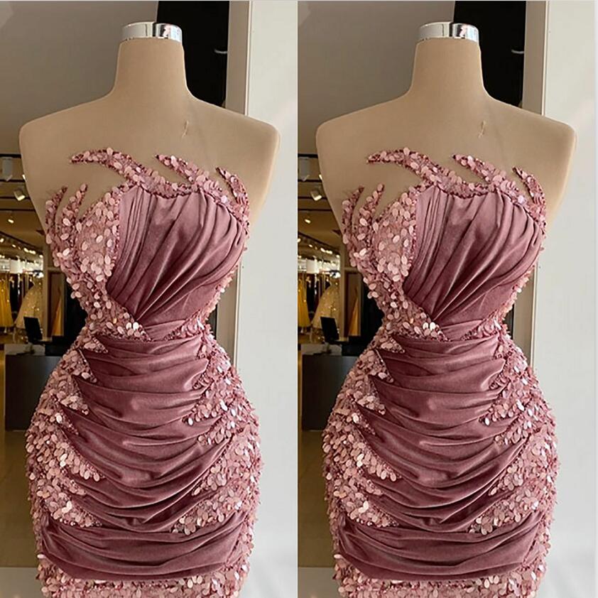 Vintage Velvet Sheat Robes de soirée Mini plis pliers Sheer Necl Sans manches Appliques de dentelle de bal Robe Pageant Robe de fête sur mesure R