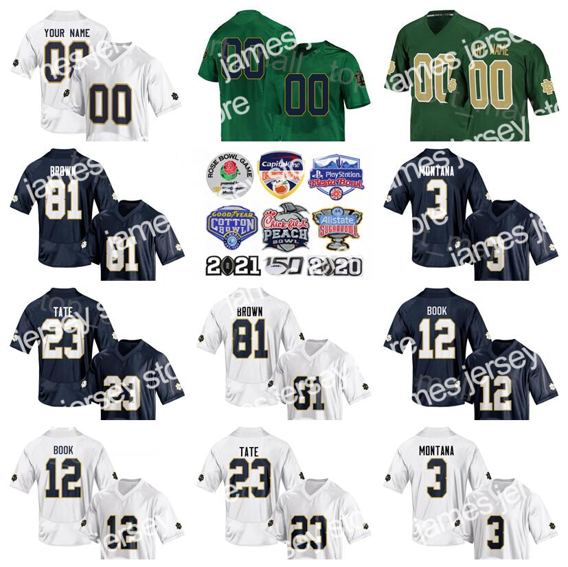 

24 NCAA Football Notre Dame Fighting Irish College Jersey 12 Ian Book 3 Joe Montana 6 Jerome Bettis 81 Tim Brown 81 Alan Page 23 Golden Tate, White
