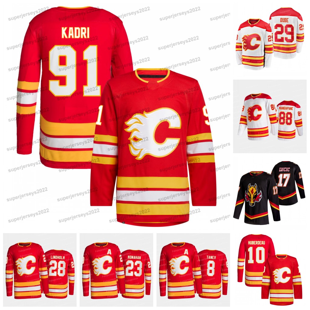 

Calgary 91 Nazem Kadri 10 Jonathan Huberdeau Flames Jersey Elias Lindholm Andrew Mangiapane Rasmus Andersson Noah Hanifin Mikael Backlund Blake Coleman, Fights cancer women: size s-xxl