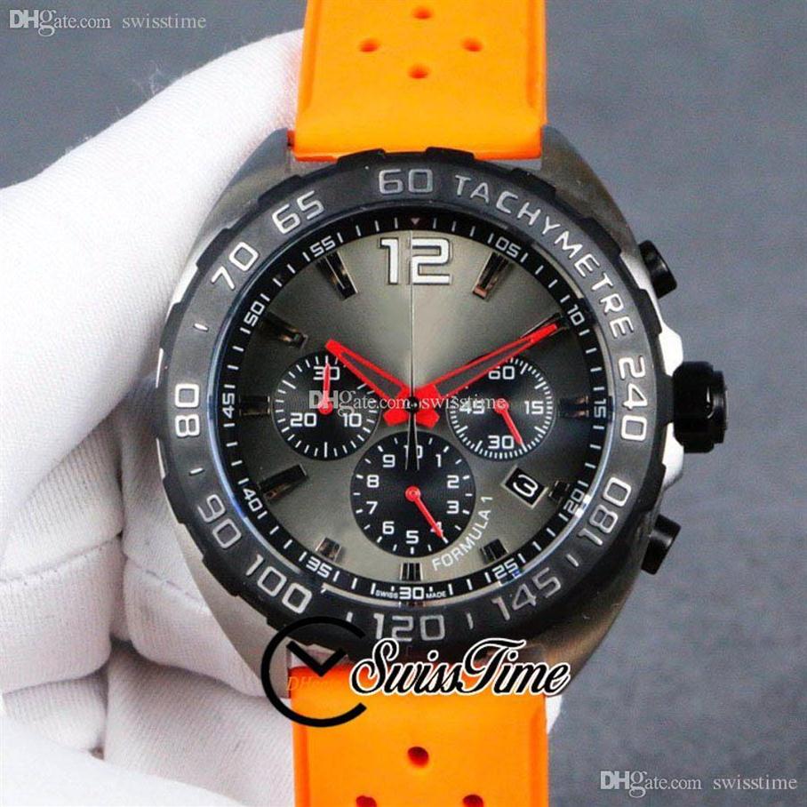 Formule 1 F1 F One CAZ1110 MIYOTA Quartz Chronograph Mens Watch Arear Case Grey Black Dial Stick Markers Orange En caoutchouc STRAP 342J