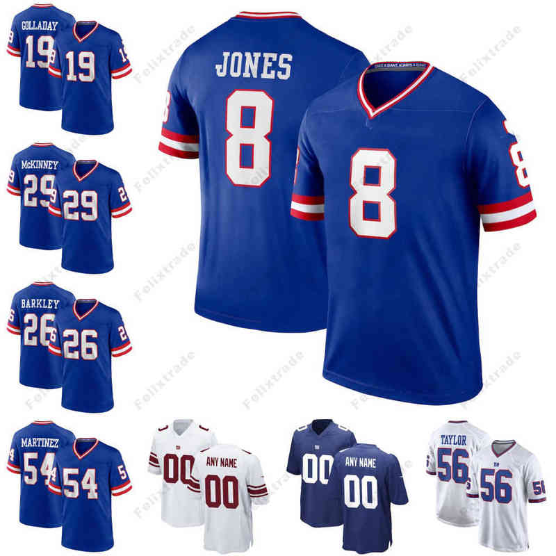 

8 Daniel Jones 2022 NY Giants Royal Classic Jersey 19 Kenny Golladay 26 Saquon Barkley 29 Xavier McKinney 54 Blake Martinez 56 Lawrence Tayl