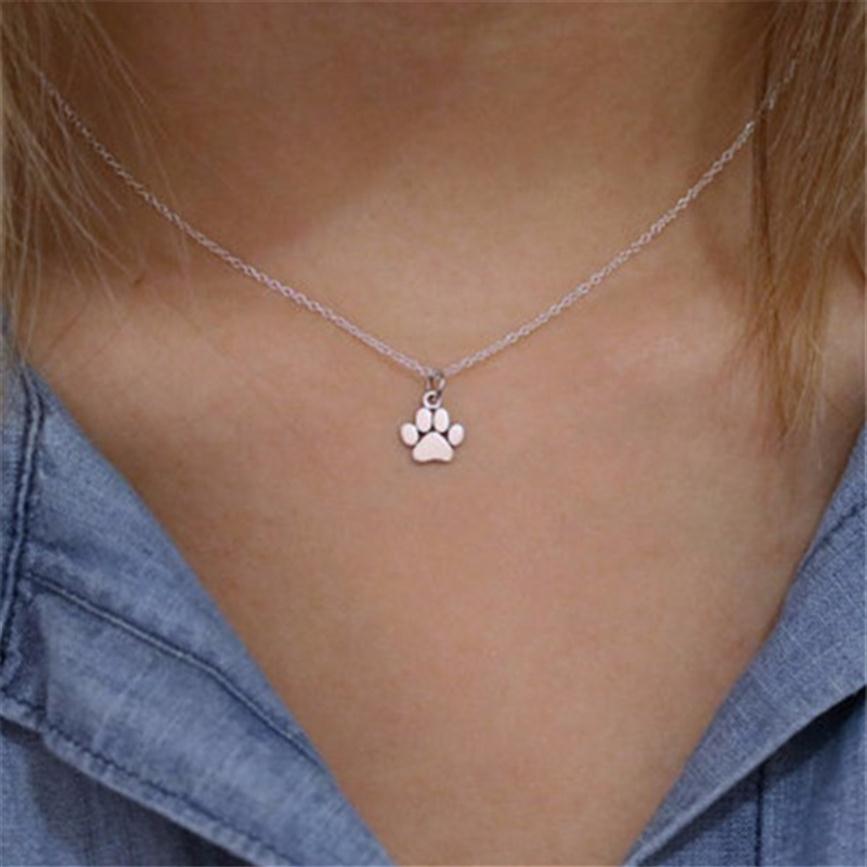 

2017 Pet Jewelry Necklace Silver Dog cat Paw Necklace Pet Memorial Gold Paw Print necklace263D