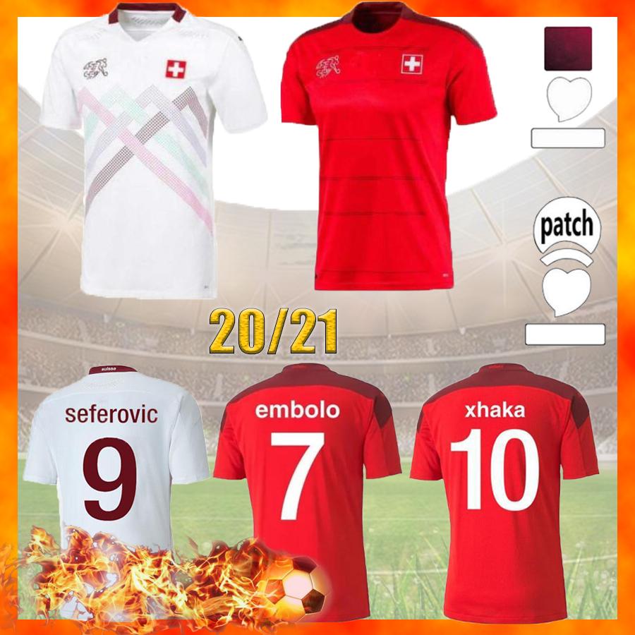 Les maillots de soccer suisse à la maison 2021 2022 Akanji Shaqiri Embolo Seferovic Football Jersey Quick Dry Zakaria Elvedi Freuler Vargas Shirt