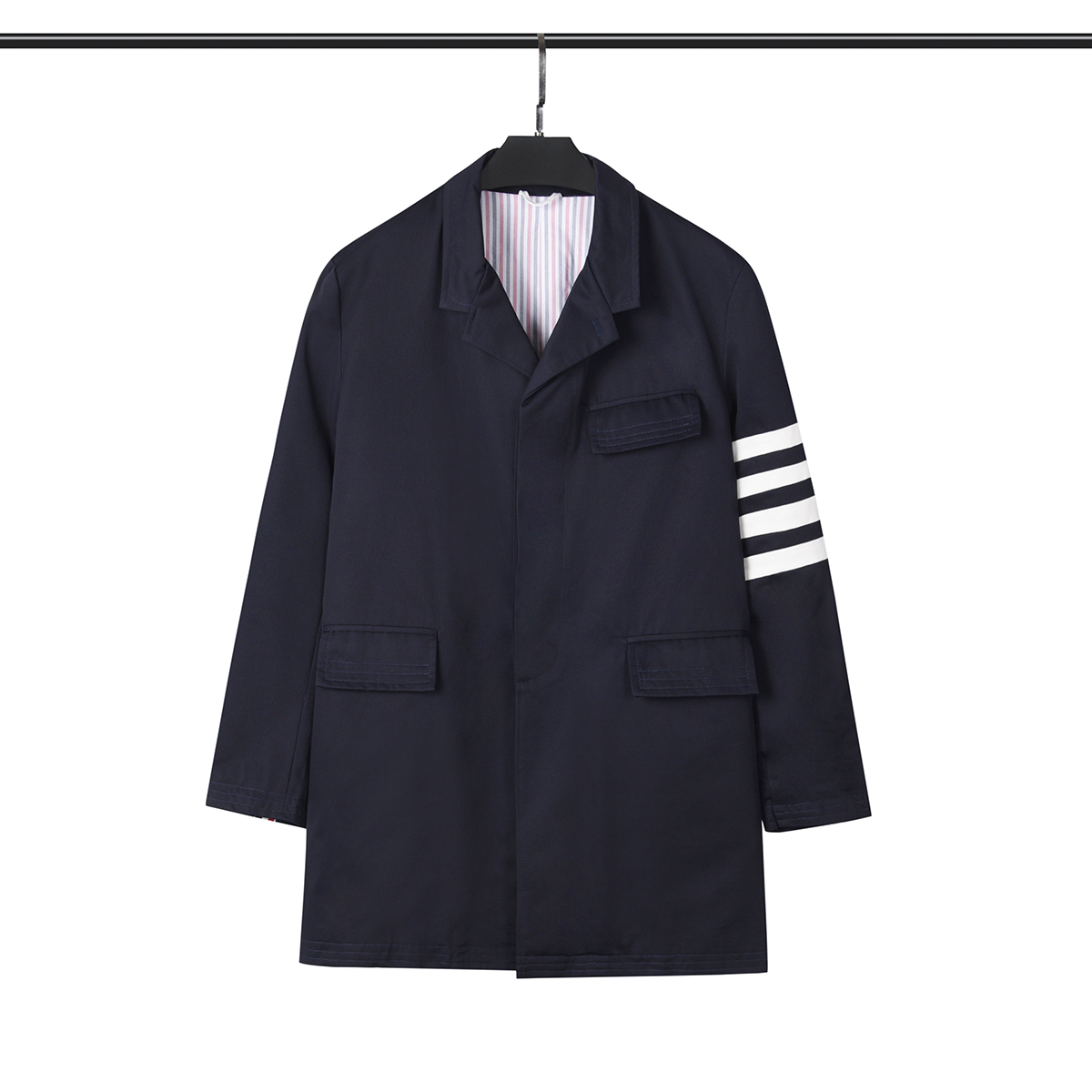 Men's Suits & Blazers Trench Coats Windbreaker Hoodie Fall New Long Sleeve Lapel Waist Striped Outdoor Korean Casual Mid-Length Coat #M-XXL
