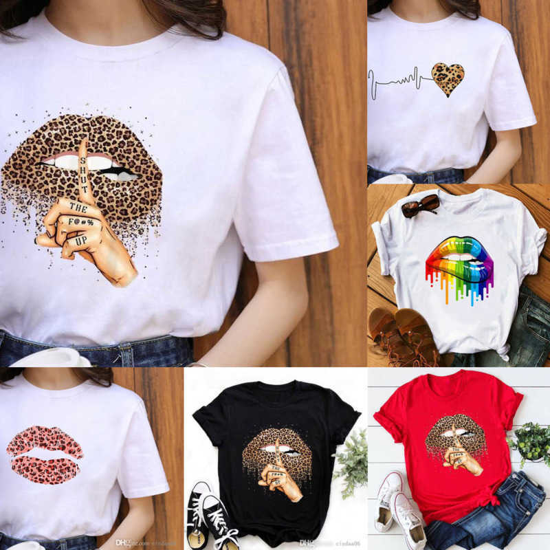 

RETAIL Designer Womens T-shirt Plus Size -3xl Short Sleeve Tops Leopard Lips Print Crew Neck Tee Summer Clothes Casual Streetwear T-Shirt, No16