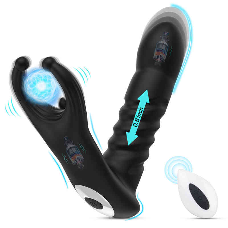 Clearance PromotionVibrator Telescopic s Male Penis Prostate Massager with Cock Ring Wireless Remote Anal Butt Plug Sex Toy for Men Women Dildo