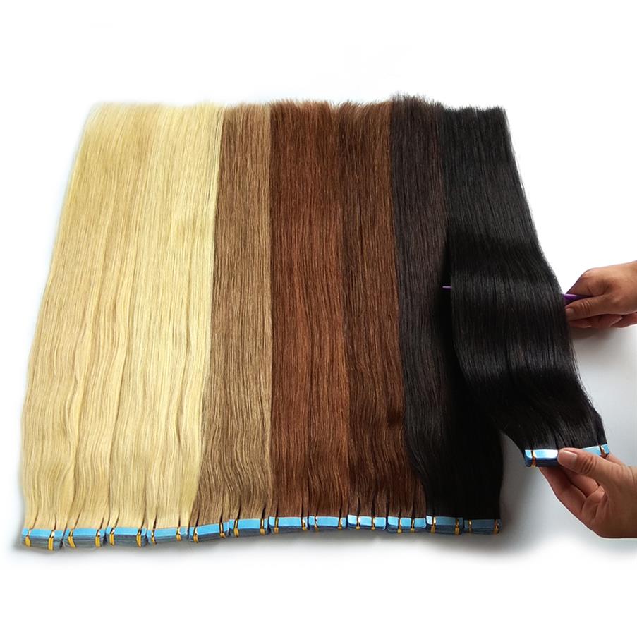 24 Inch 100Gram 40Pcs Seamless Tape in Remy Human Hair Extensions Platinum Blonde Color #60 Straight Real Human Hair Extensions Ta255q