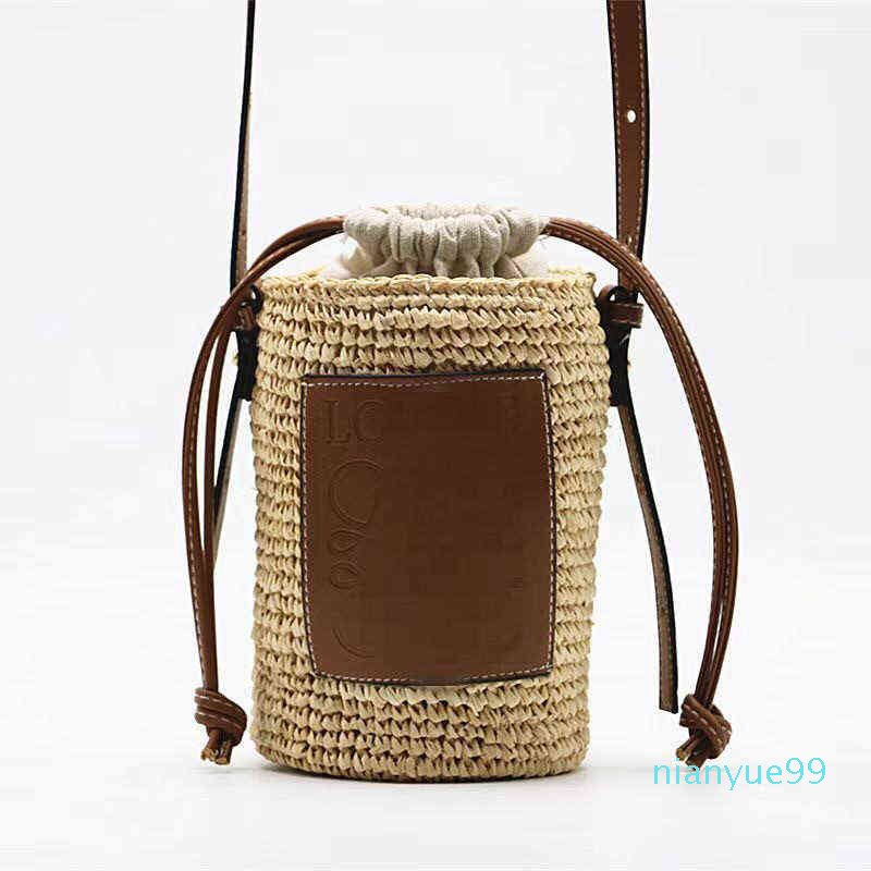 

High level designer bag handbag Same Straw Bag Bucket Single Shoulder Slant Span Small Mobile Phone high sense leisure bags, Sky blue