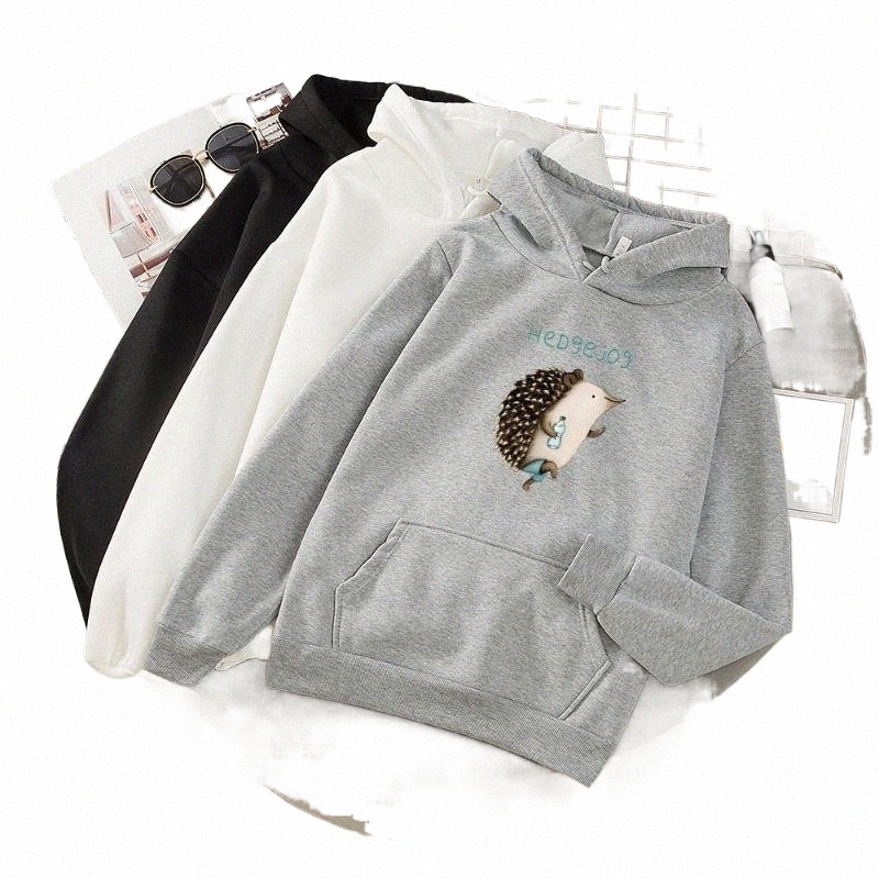 

women's Hoodies & Sweatshirts Funny Hedgehog Print Women Long Sleeve Harajuku Korean Fleece Girl Jumper Loose Hooded Female Thick Coat b9rS#, Random