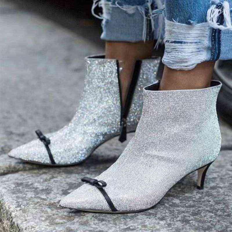 Botte femmes bottines strass talons hauts chaussures mode Grils discothèque bout pointu Bling Sexy pour les femmes 1203