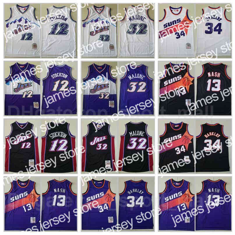 

24 Mitchell & Ness Basketball John Stockton Jersey 12 Karl Malone 32 Steve Nash 13 Charles Barkley 34 Color Purple White Black Vintage Stitched, 13 purple