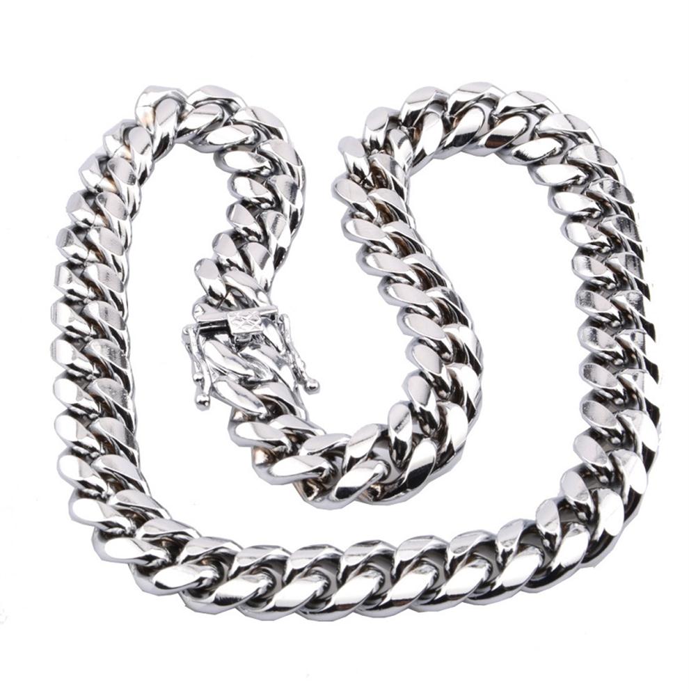 

High Quality Miami Cuban Link Chain Necklace Men Hip Hop Gold Silver Necklaces Stainless Steel Jewelry230A